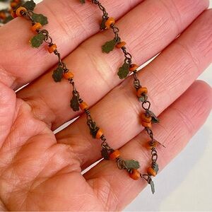 Vintage Natural Bamboo Coral Bead Necklace Long Dainty Rope Opera Strand Orange